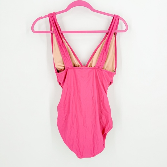 J. Crew Pink One Piece Swimsuit with Ruched V-Neck - Picture 5 of 5